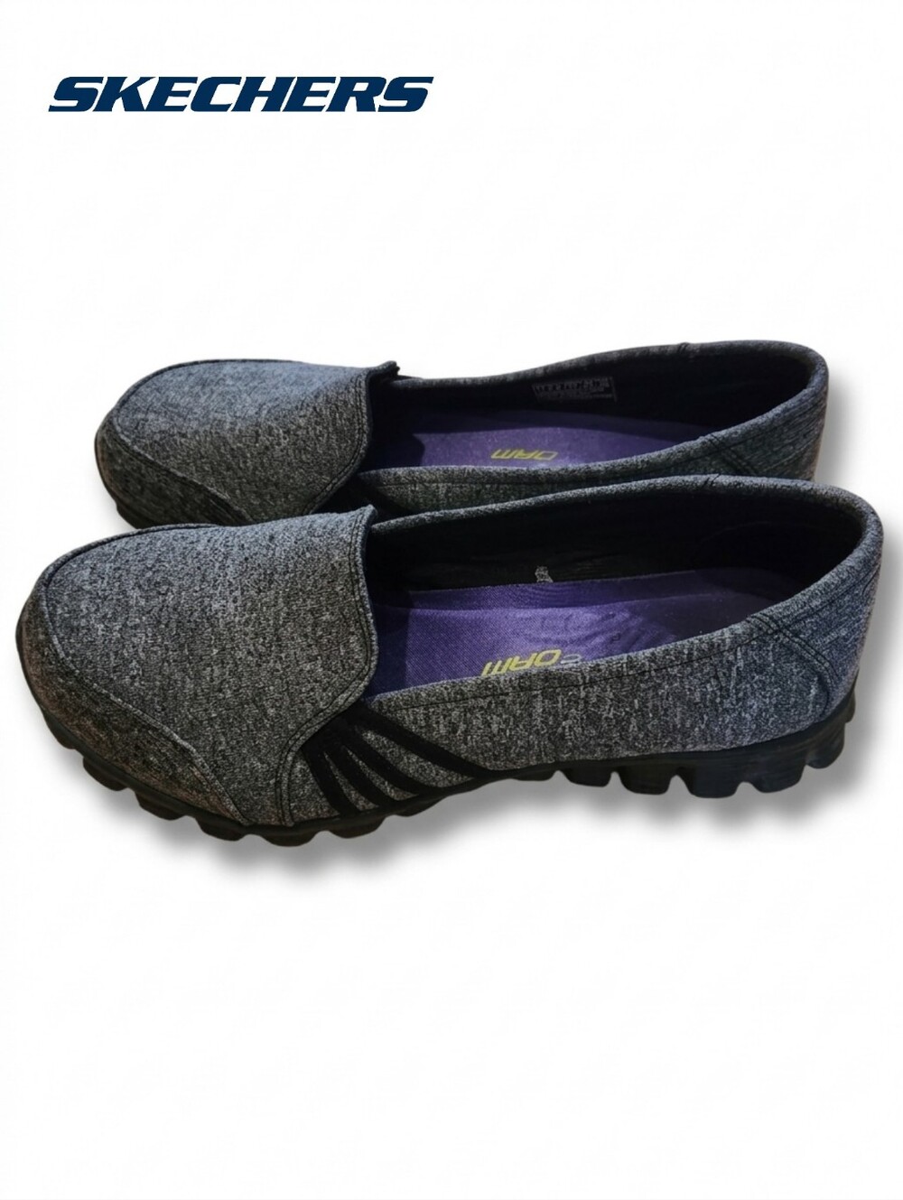 Sz 7 Skechers Memory Foam Comfort Knit Slip-On Shoes Loafer in Heather Grey